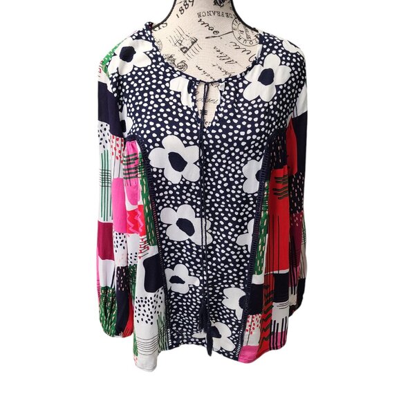 Luna Moon Boho Patchwork Peasant Blouse Women’s M Multicolor Rayon Floral - Picture 1 of 12